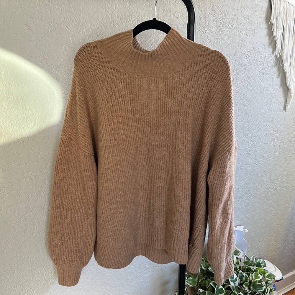 Oversized Goodthreads Camel Balloon Sleeve Mock Neck Sweater